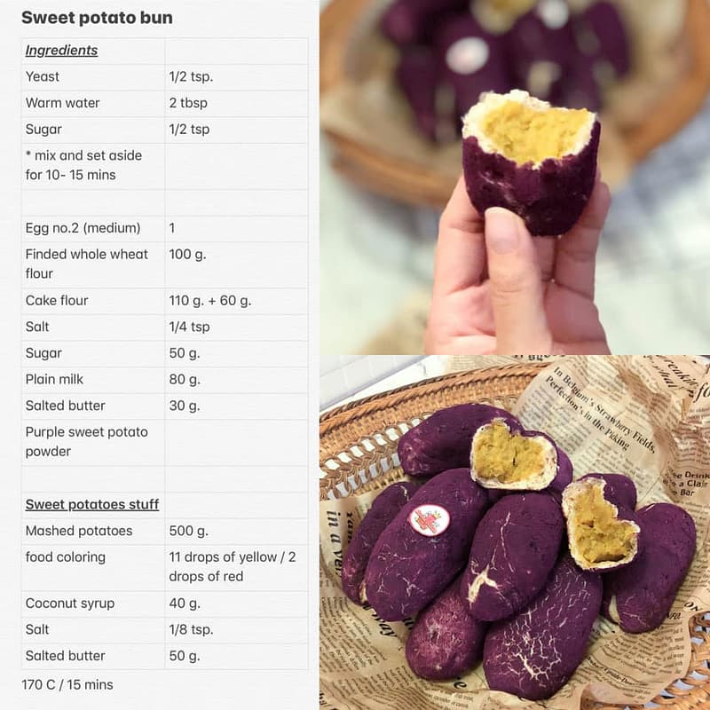 sweet potato buns, ขนมปังมันม่วง